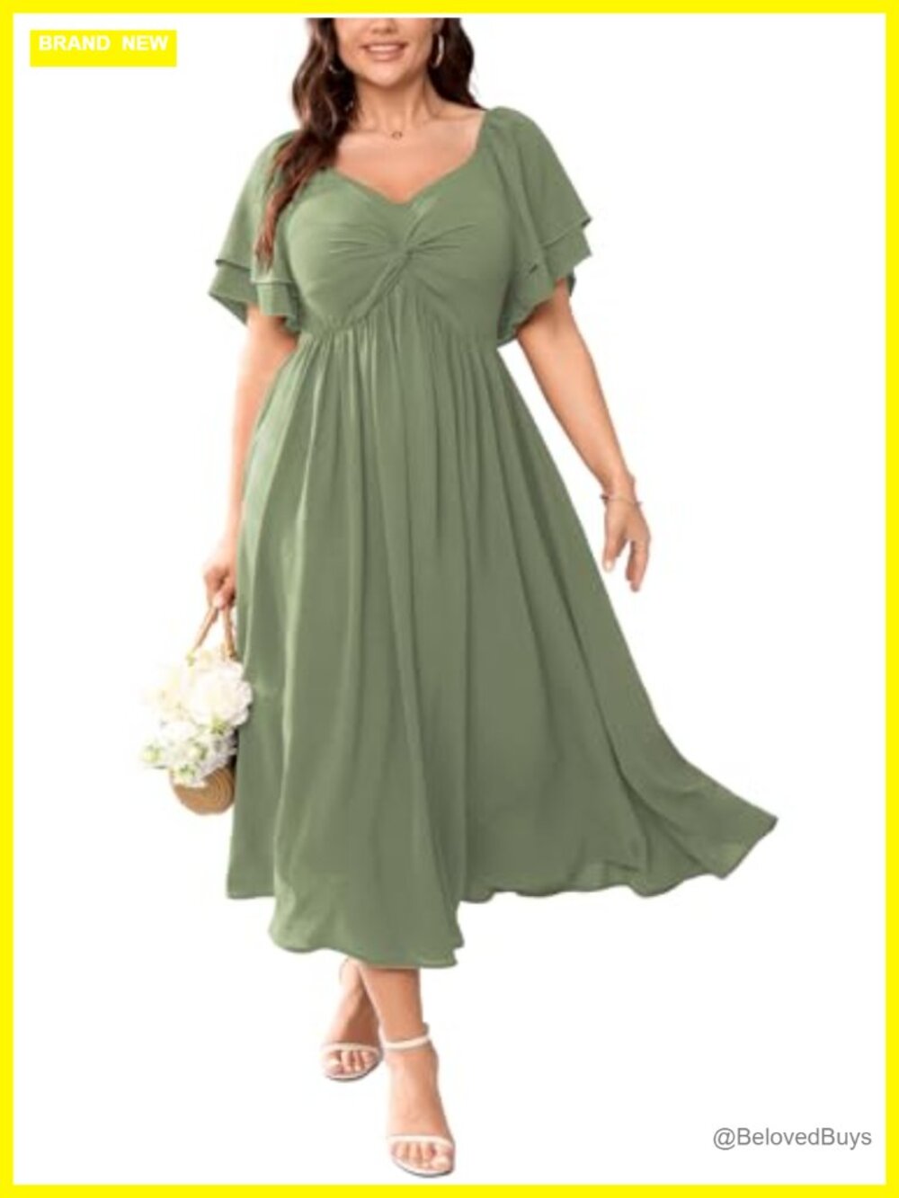 Plus Size Maxi A-Line Cocktail Dress Sweetheart Neckline Ruffle Sleeve Smocked